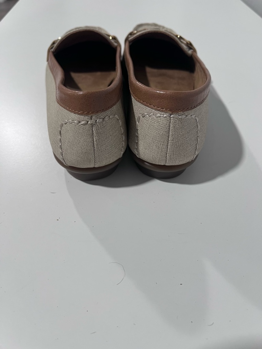 Aerosoles Neutral Linen-Look Loafers with Brown Trim - Picture 4 of 5